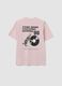 T-shirt rosa relaxed fit em algod&atilde;o puro com estampado_1