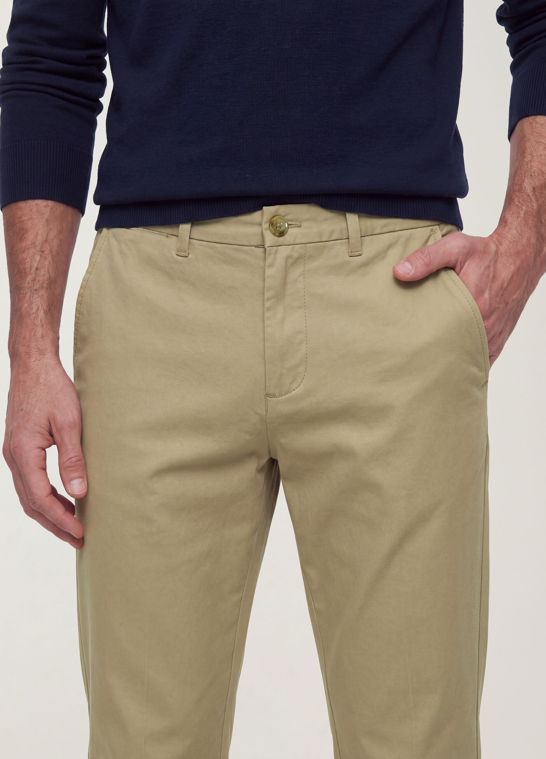 Beige slim-fit stretch cotton twill chino trousers