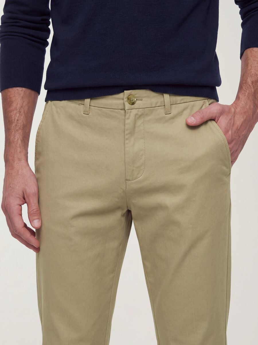 Beige slim-fit stretch cotton twill chino trousers_1