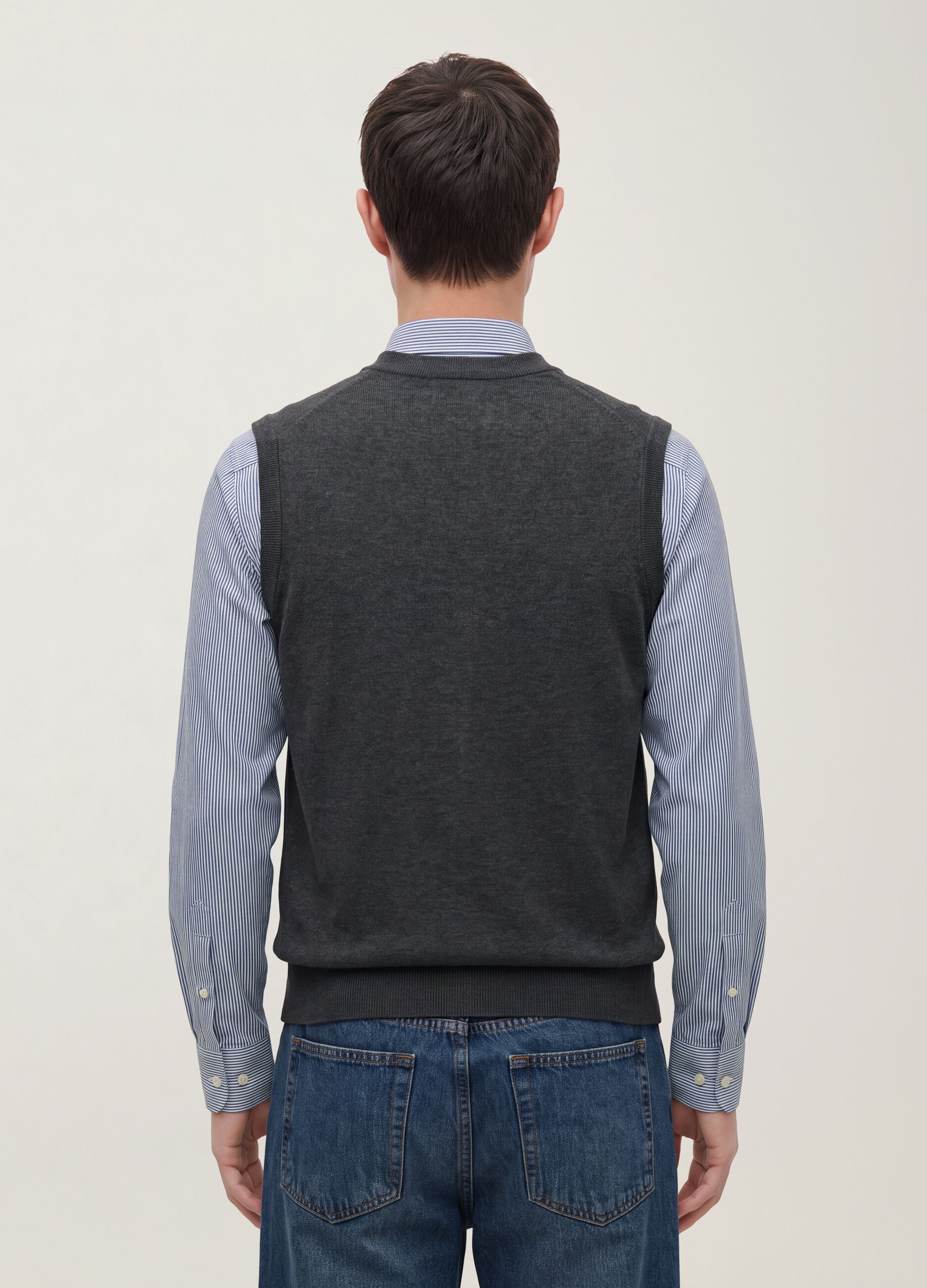Grey viscose-blend waistcoat with deep V-neck, regular fit