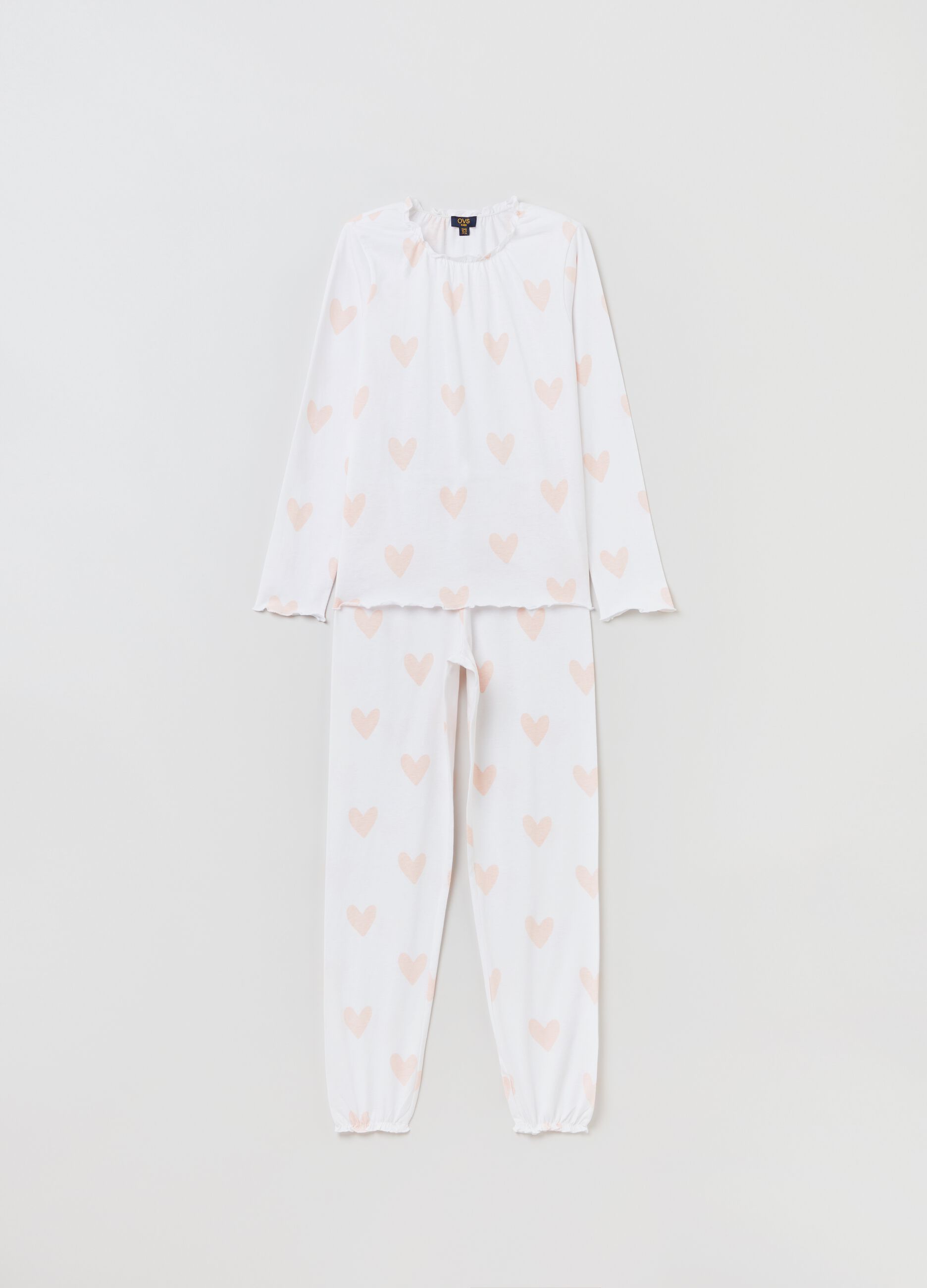Long pyjamas in cotton with hearts print