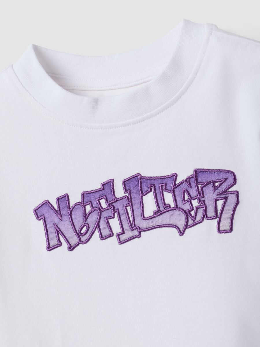 White stretch cotton jersey T-shirt with graffiti slogan for girls_5