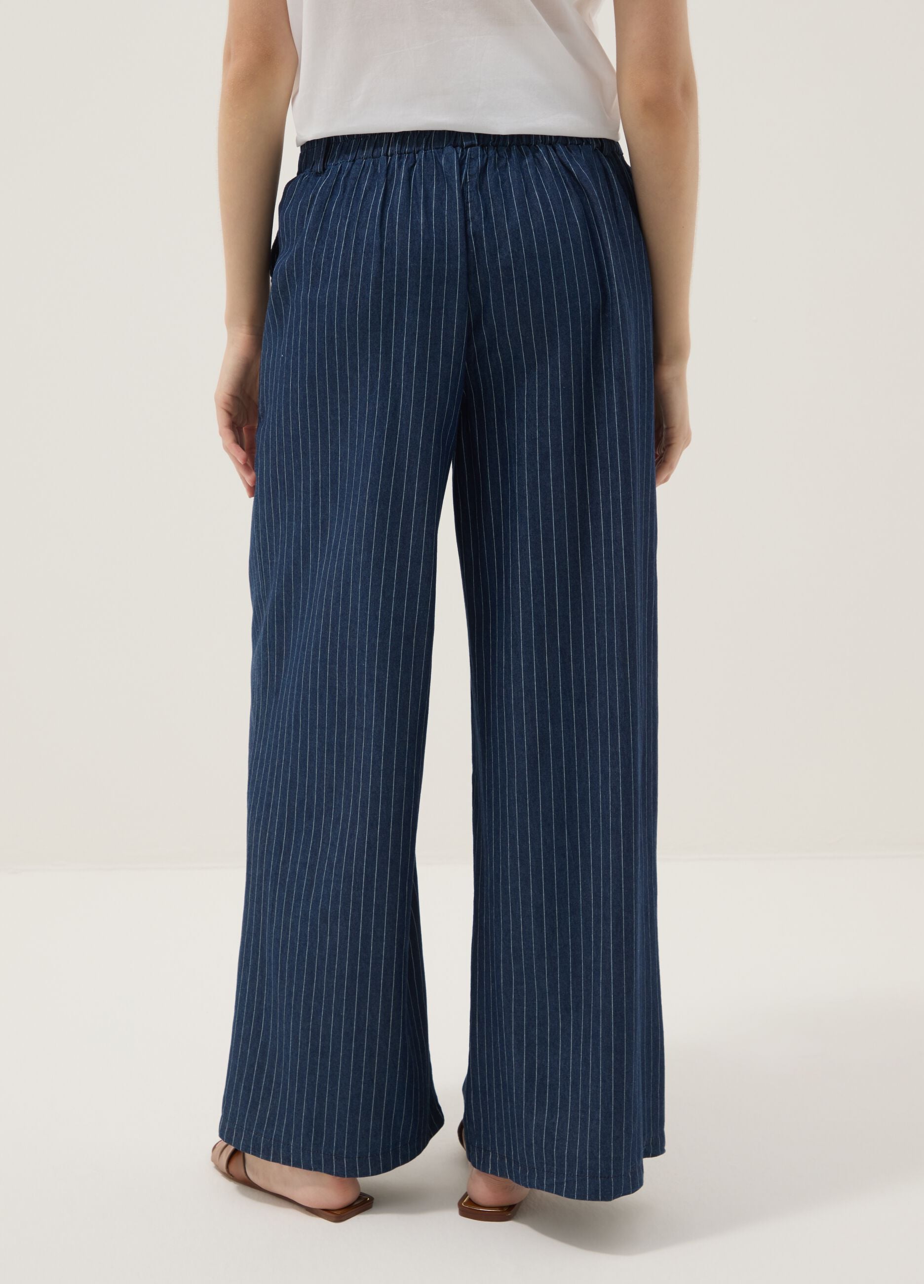 Blue pure cotton striped palazzo trousers