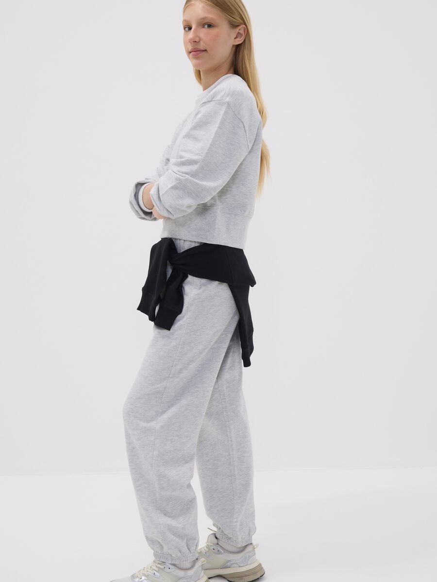 Grey jogger trousers in organic cotton and viscose blend for girls_0