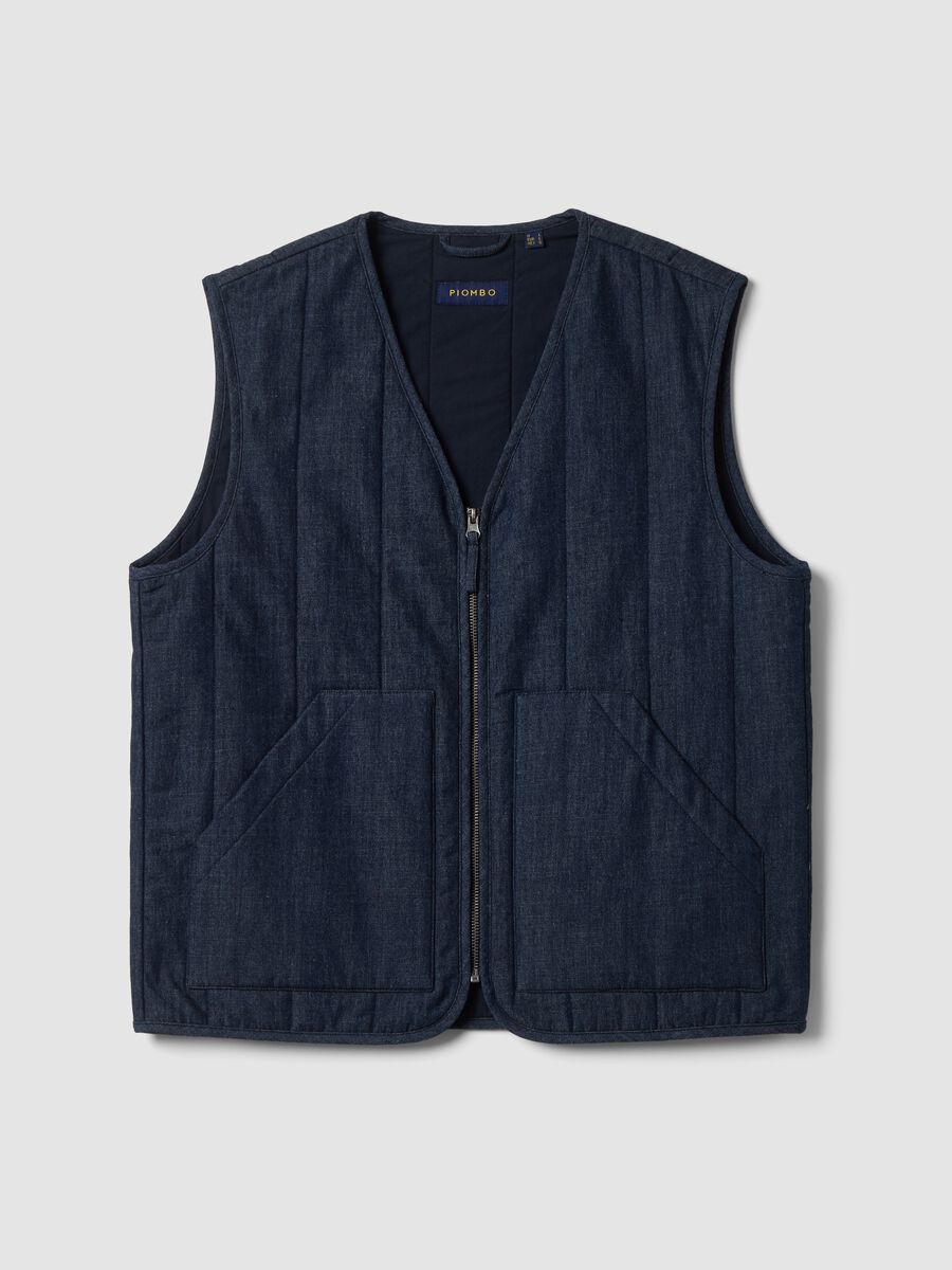 Blue gilet in a cotton, lyocell and viscose blend_0