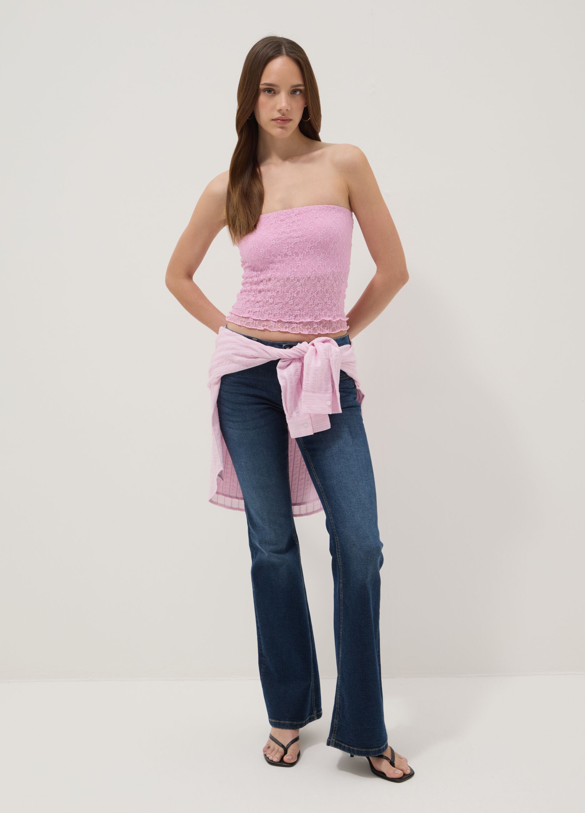 Short pink stretch-fabric top