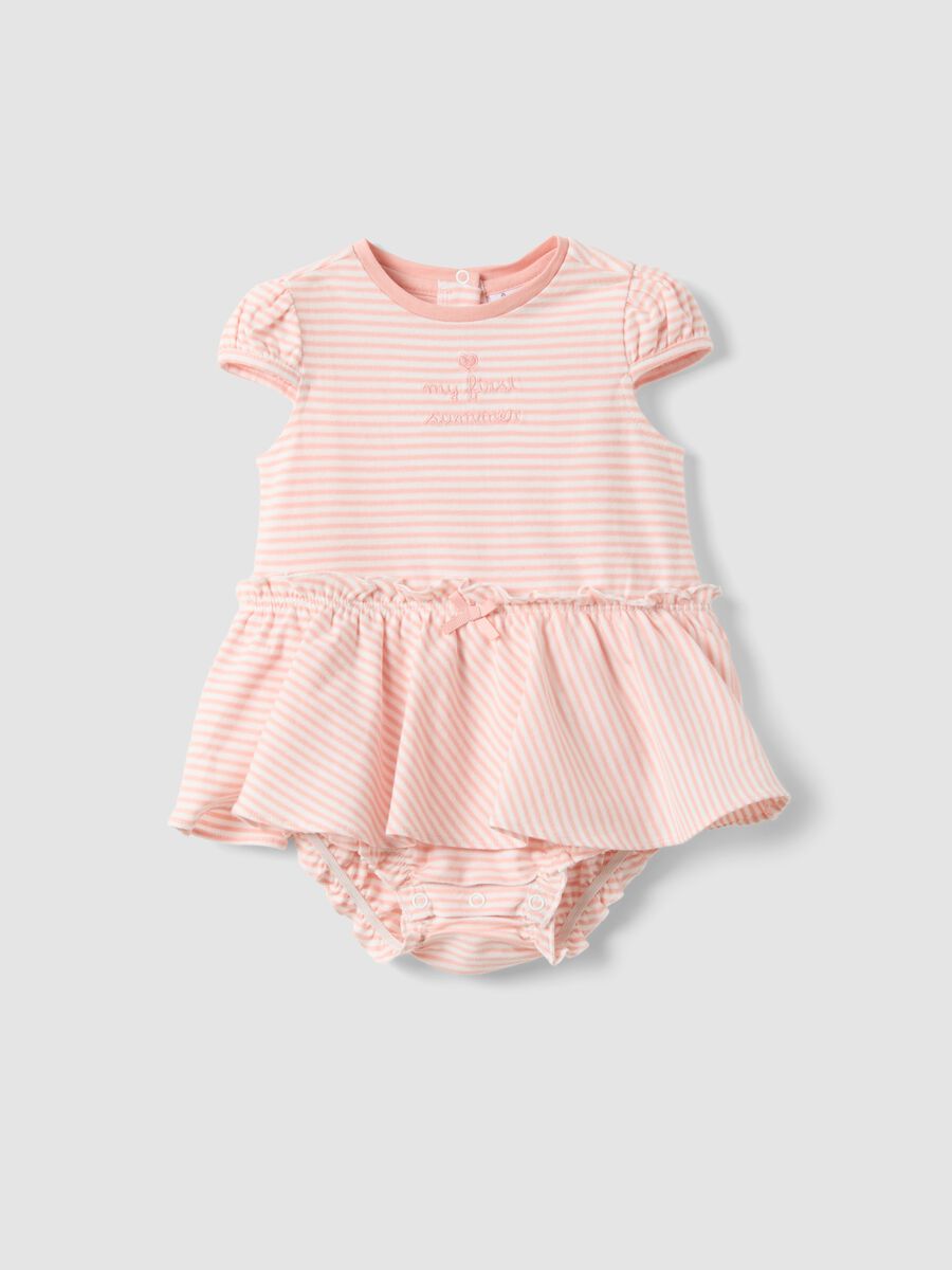 Multicolour striped pure cotton romper with embroidery for baby girls_0