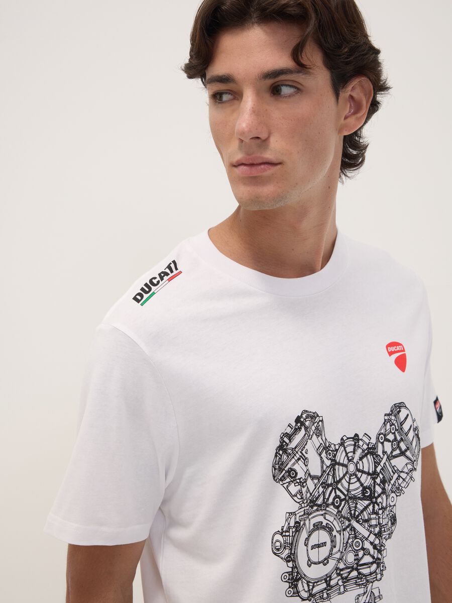 Wei&szlig;es T-Shirt aus reiner Baumwolle mit Rundhalsausschnitt und Ducati-Print, Regular Fit_1
