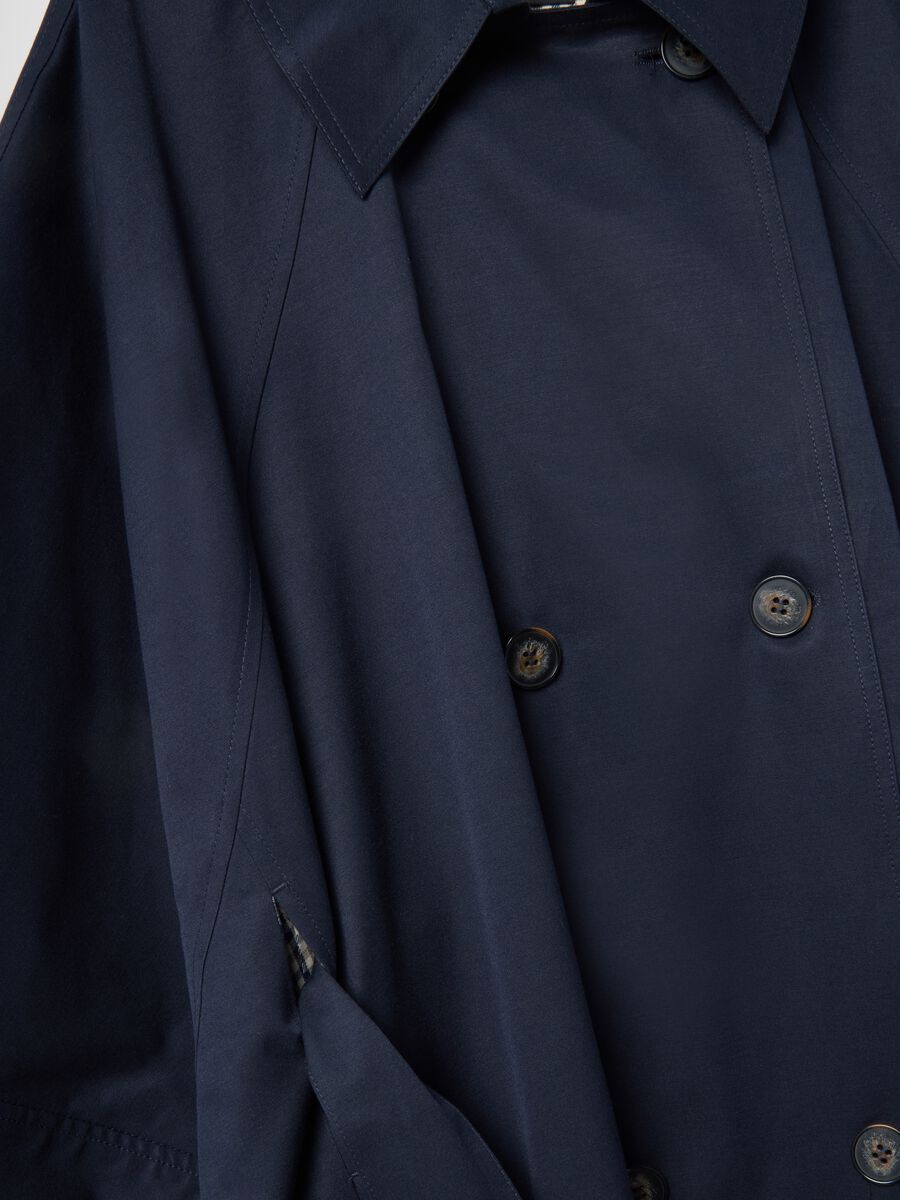 Long blue cotton blend coat with oversized fit_5