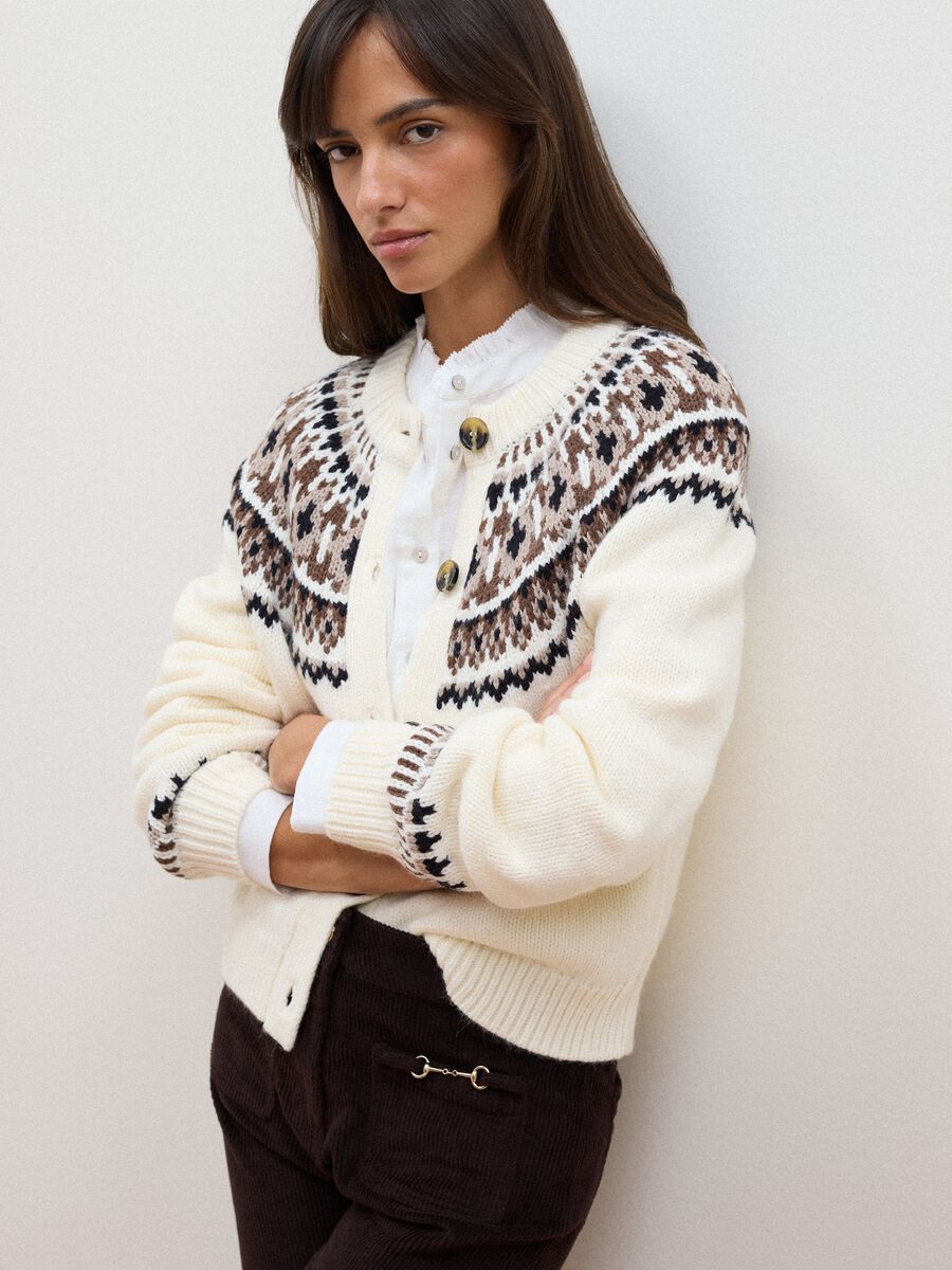 White jacquard wool-blend crew-neck cardigan_1
