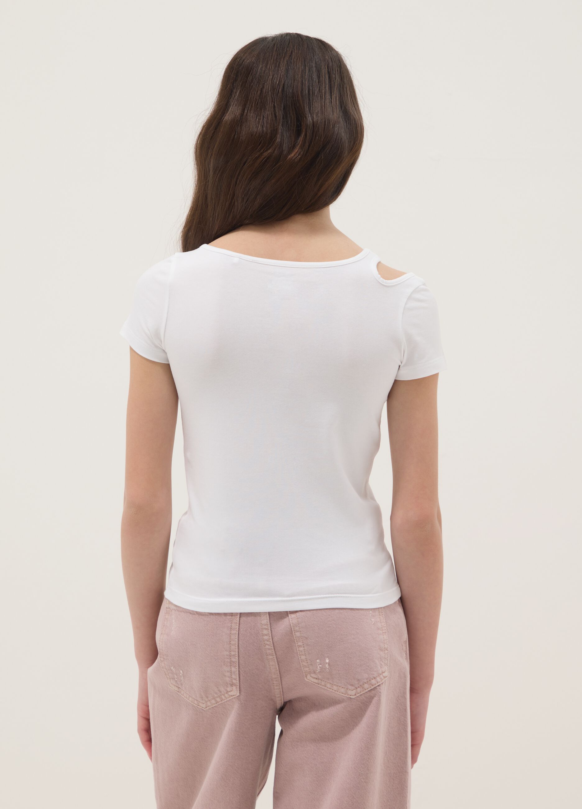 Girls' Slim Fit White Cotton Blend T-shirt