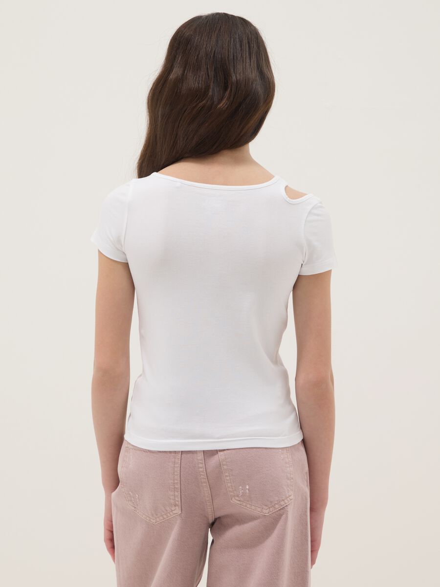 Girls' Slim Fit White Cotton Blend T-shirt_1