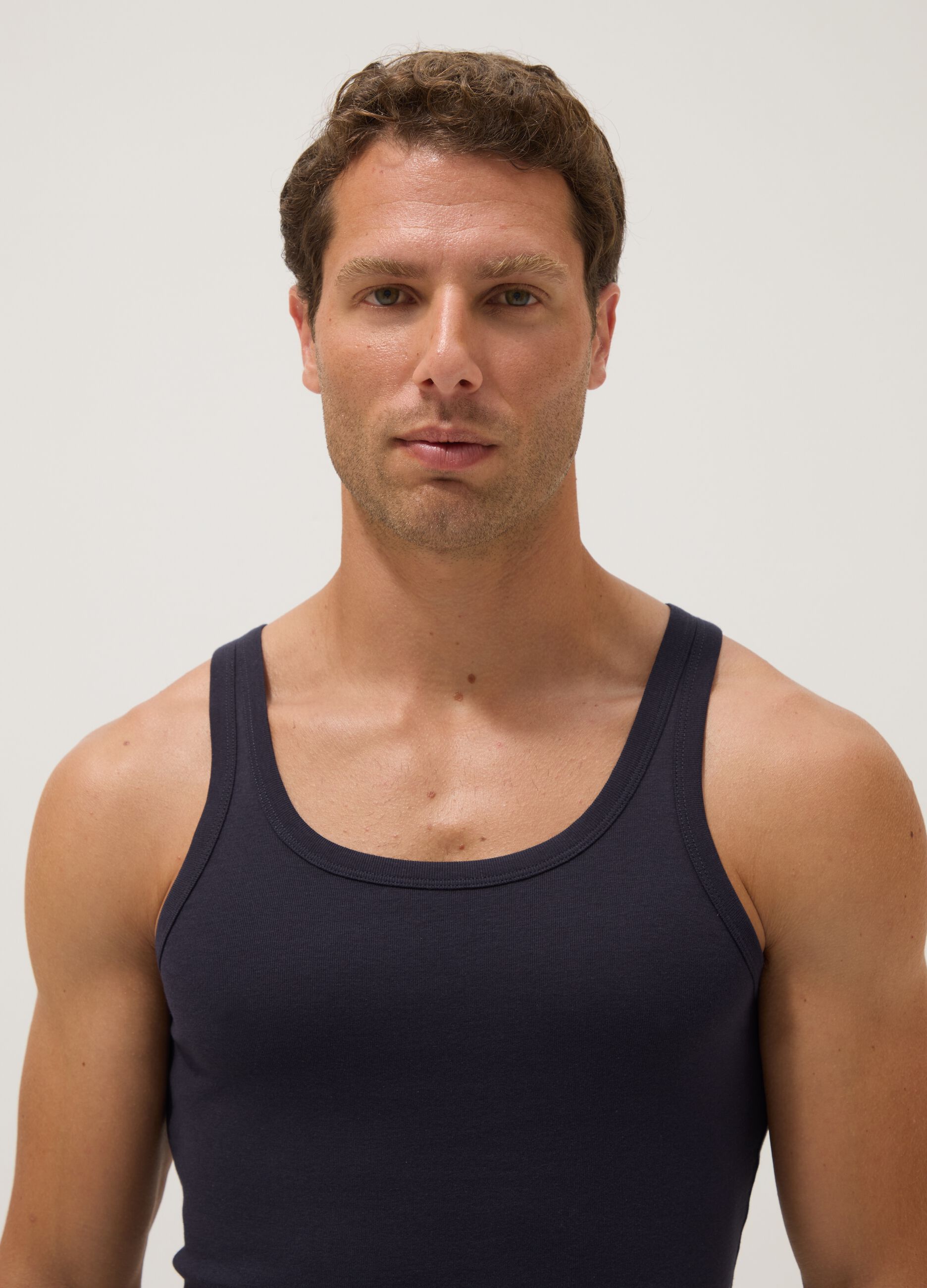 Blue pure cotton tank top regular fit