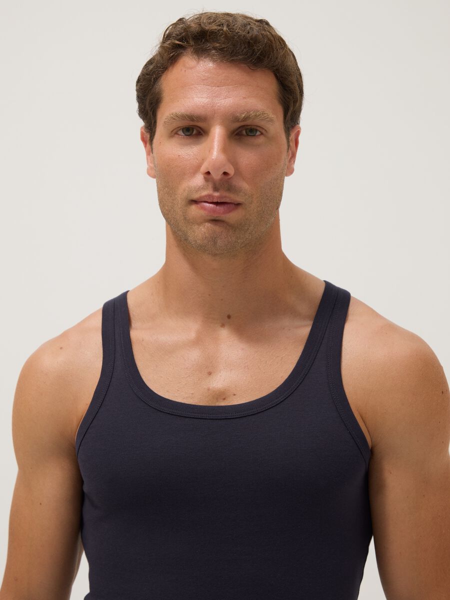 Blue pure cotton tank top regular fit_1
