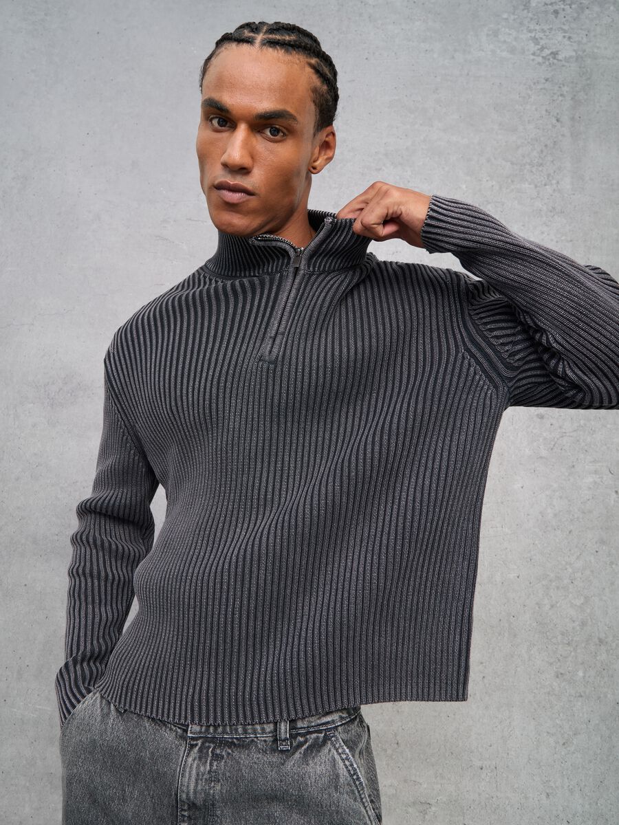 Half-Zip Ribbed Knit Vintage Grey_2