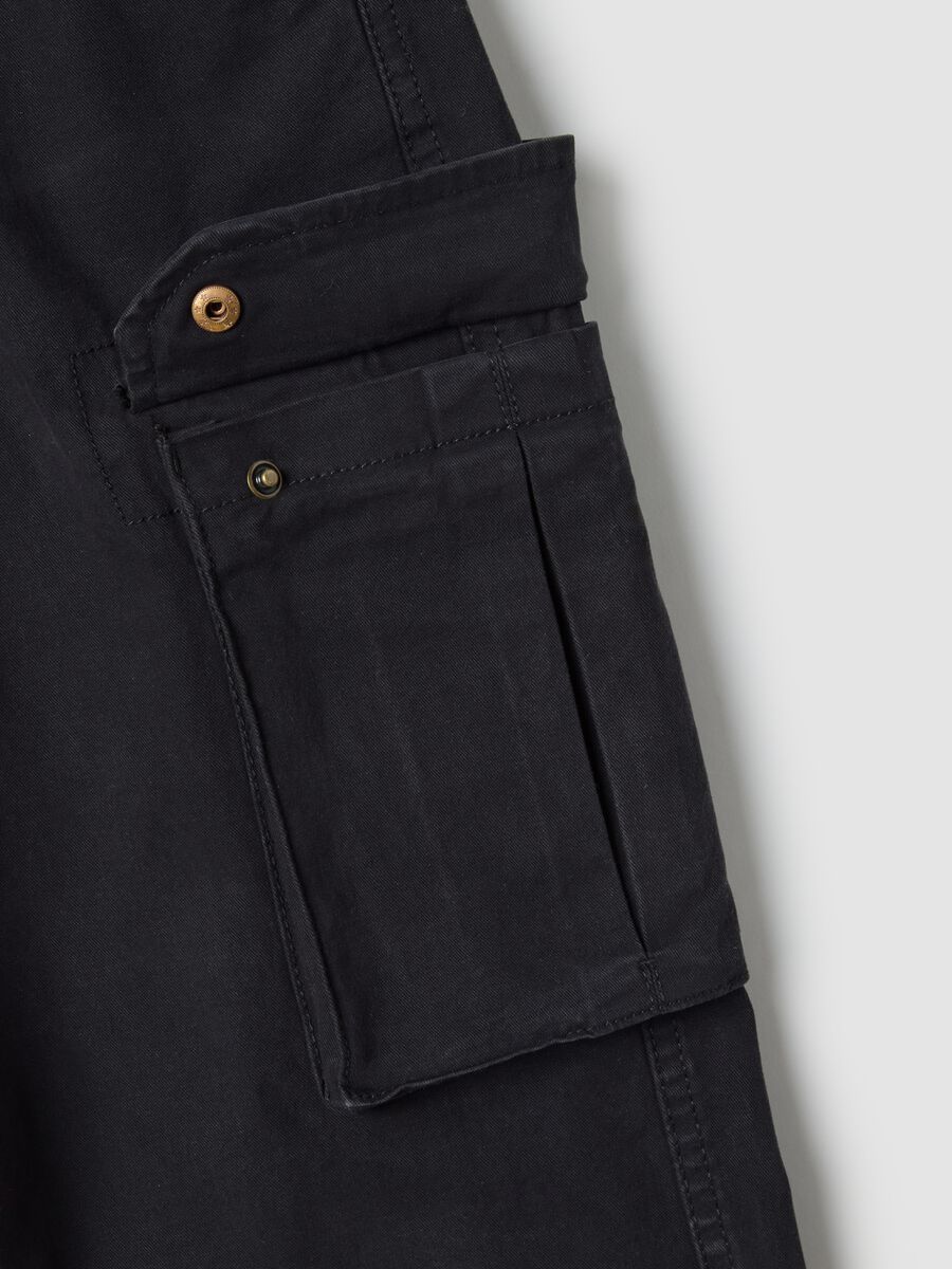 Black slim fit stretch cotton cargo trousers_5