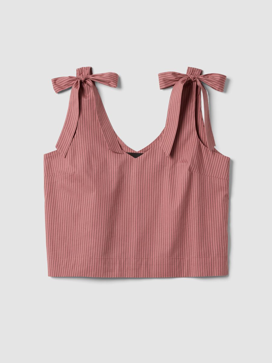 Pink stretch-cotton blouse with tie shoulder straps_0