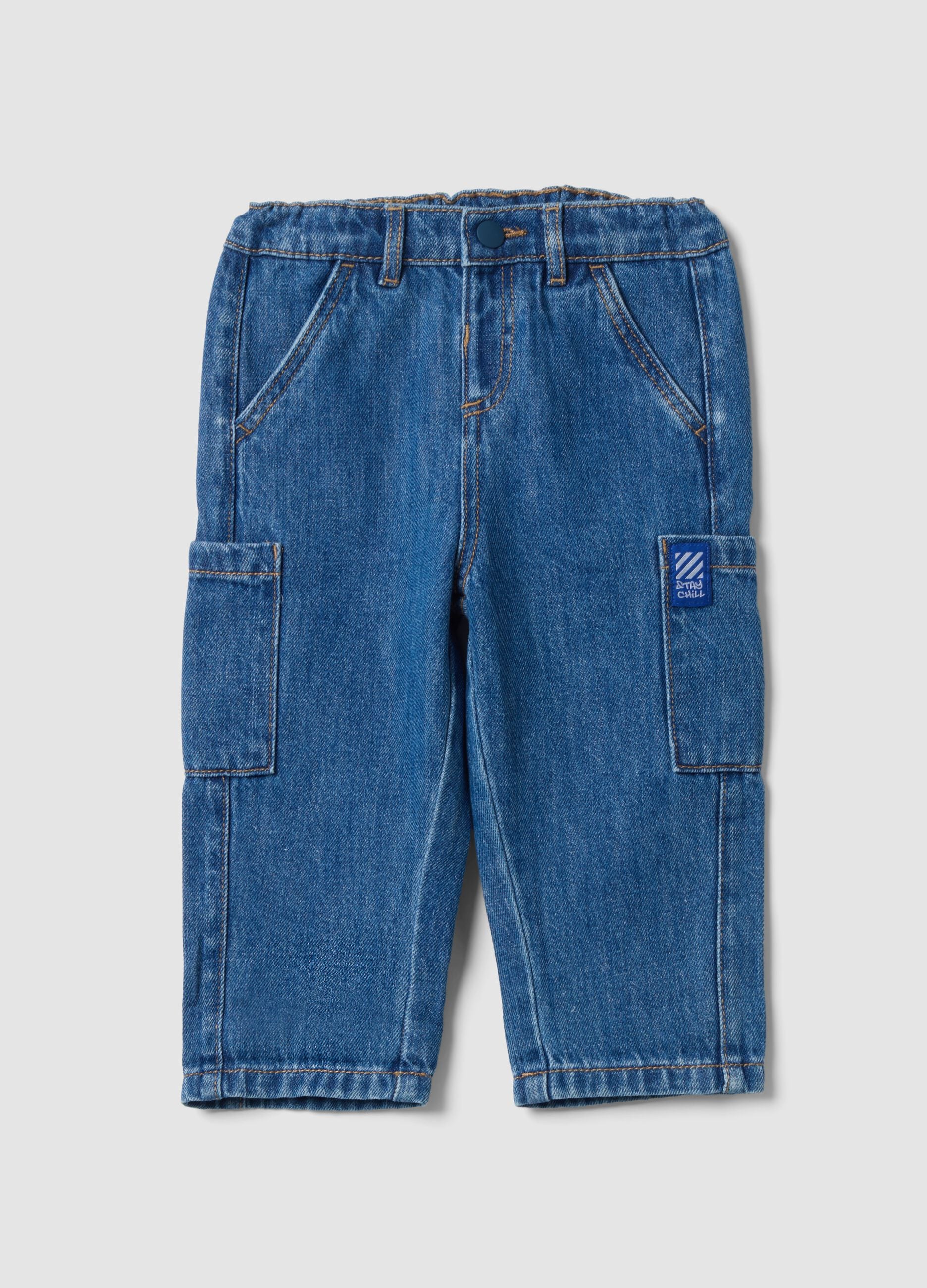 Blaue Cargo-Jeans aus Denim in Baumwoll-Viskose-Mix f&uuml;r Babyjungen
