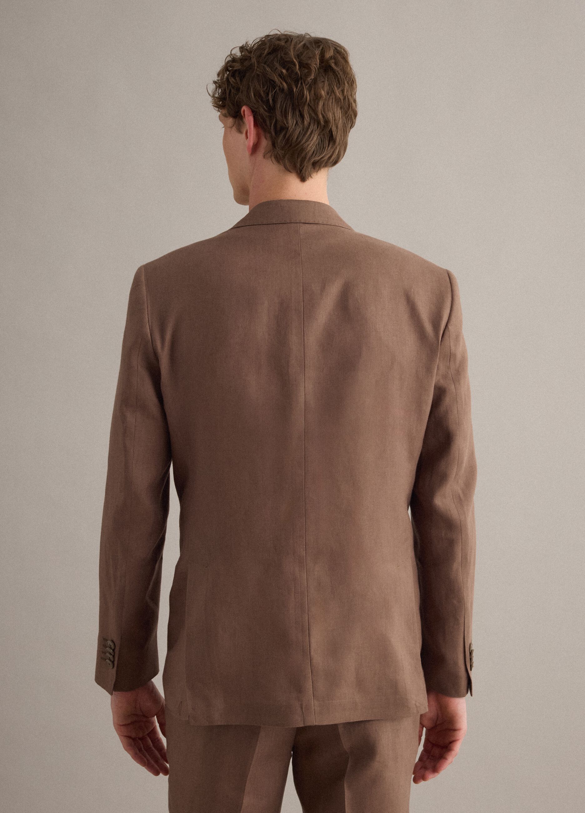 Brauner Slim-Fit-Blazer aus reinem Leinen