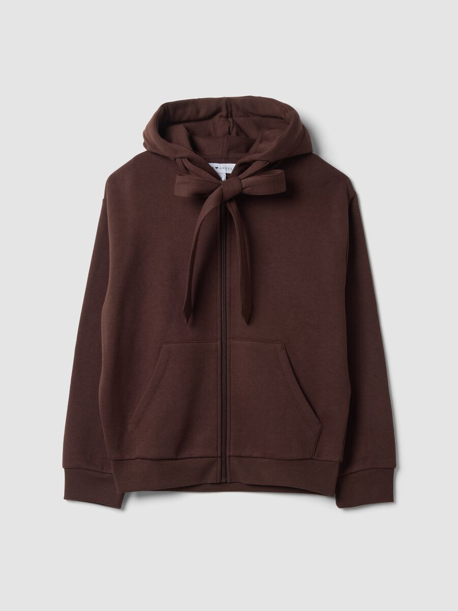 Felpa marrone con cappuccio e fiocco relaxed fit_0