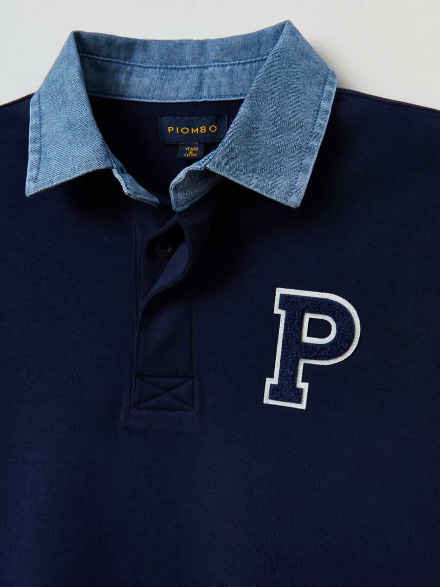 Polo shirt with long sleeves and bouclé patch_5