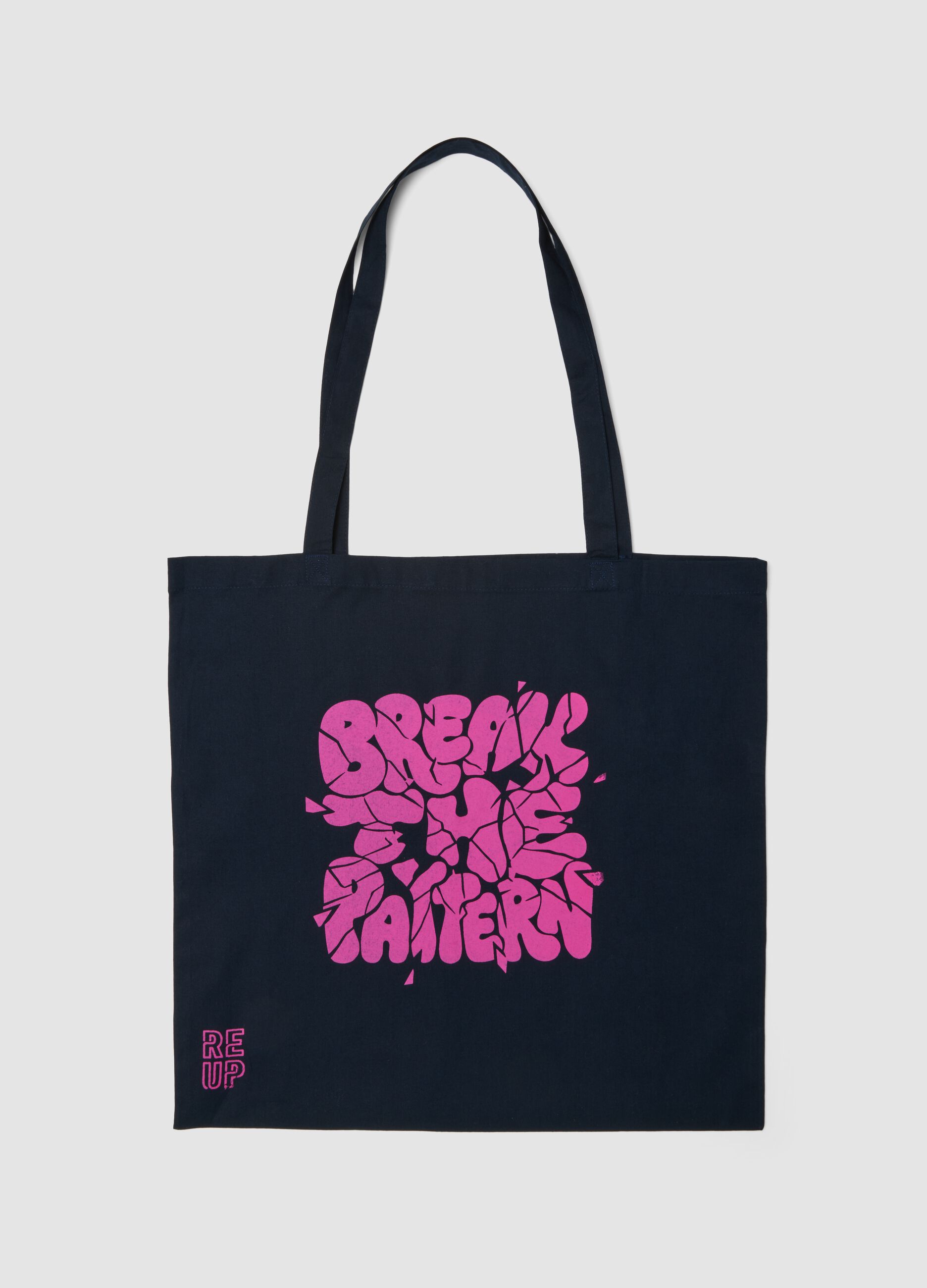 RE-UP shopper tote with "Break the Pattern" screen print