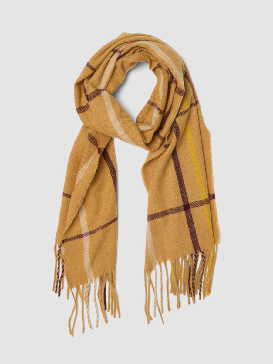 Yellow and blue wool-blend checked scarf_0