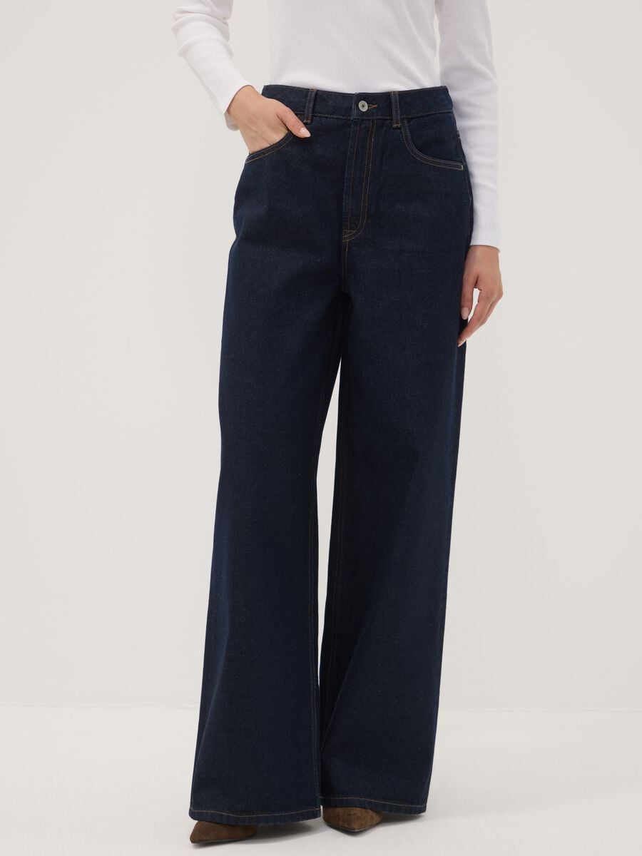 Blaue Wide-Leg-Jeans aus reiner Baumwolle_1