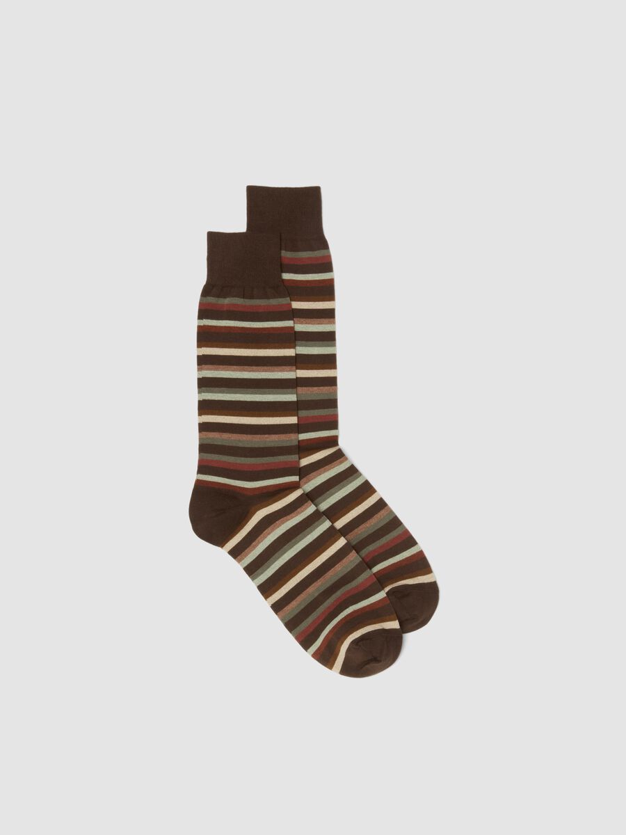 Brown striped short socks in stretch cotton_0