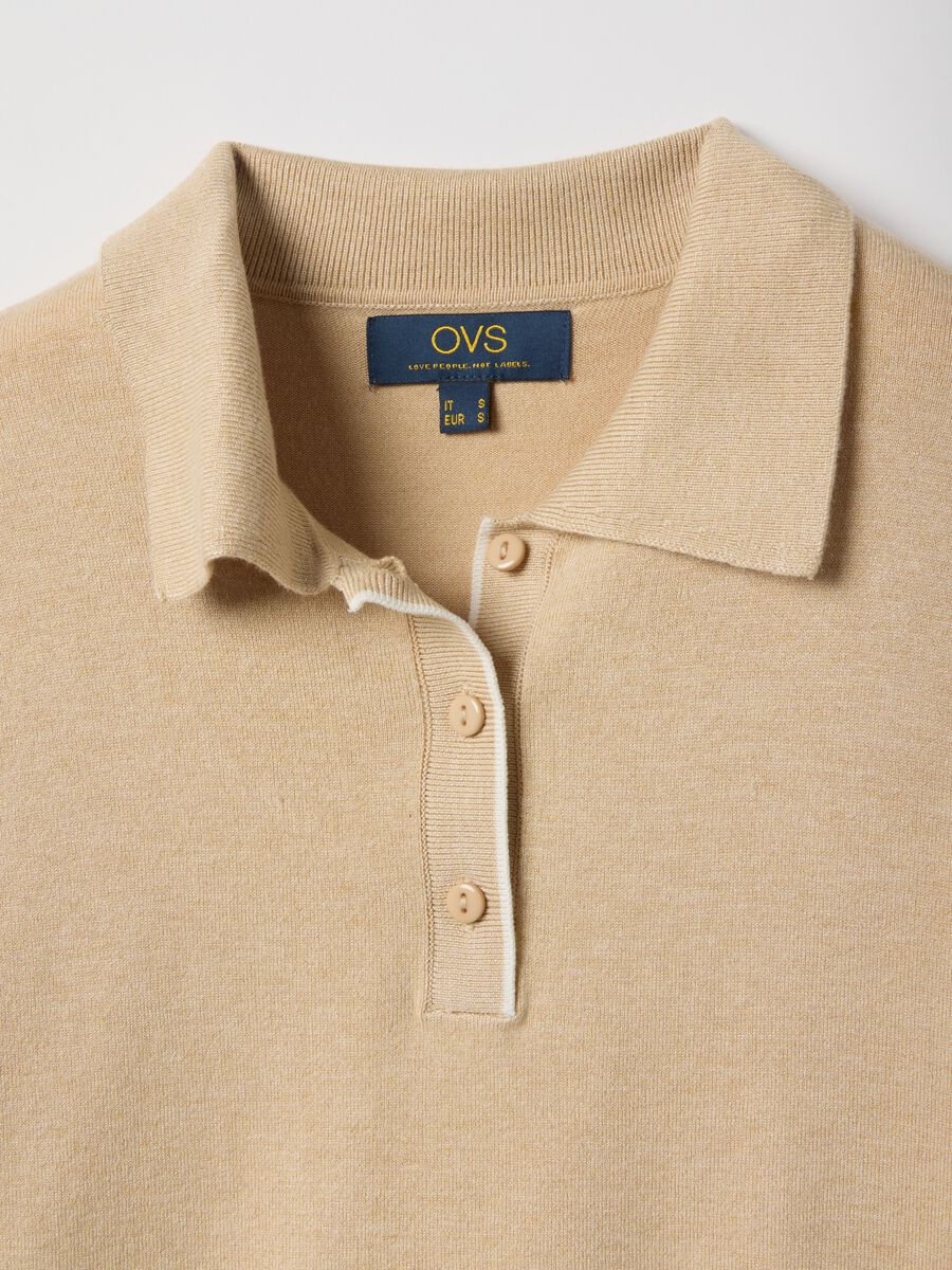 Beige Viscose Blend Polo Regular Fit_5