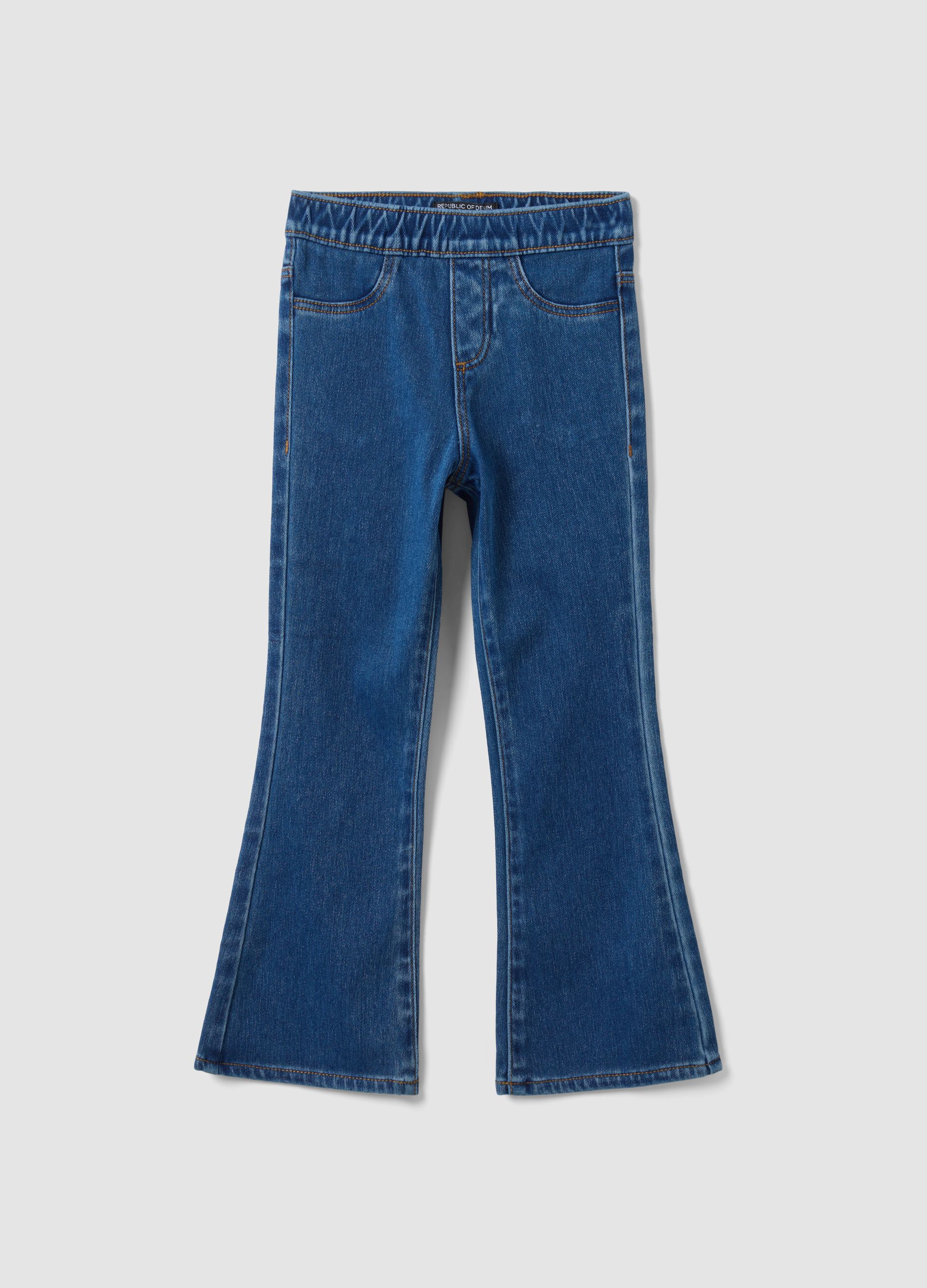 Girls&rsquo; blue flare jeggings in stretch cotton