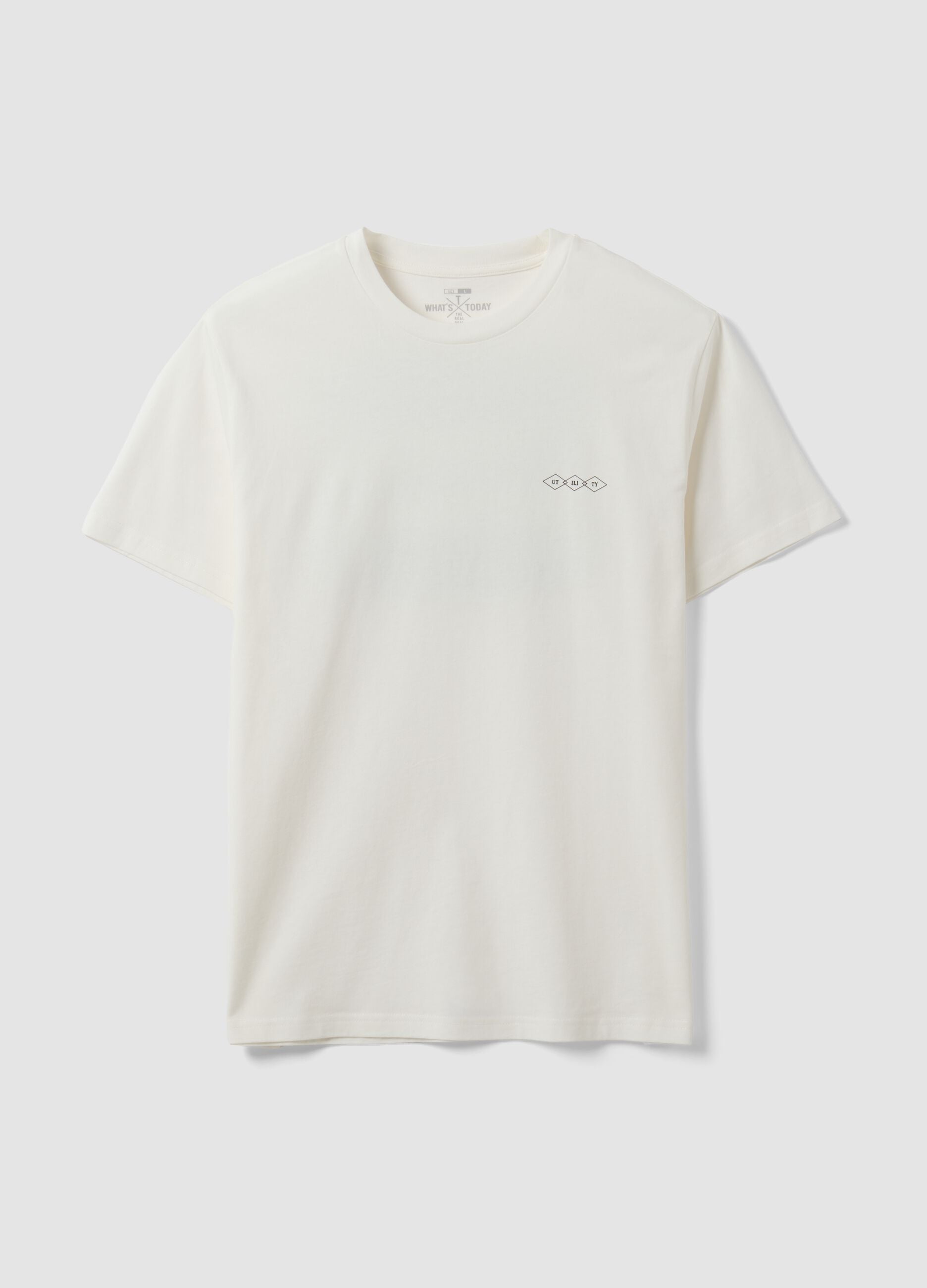 White pure cotton jersey T-shirt with graphic print, regular fit
