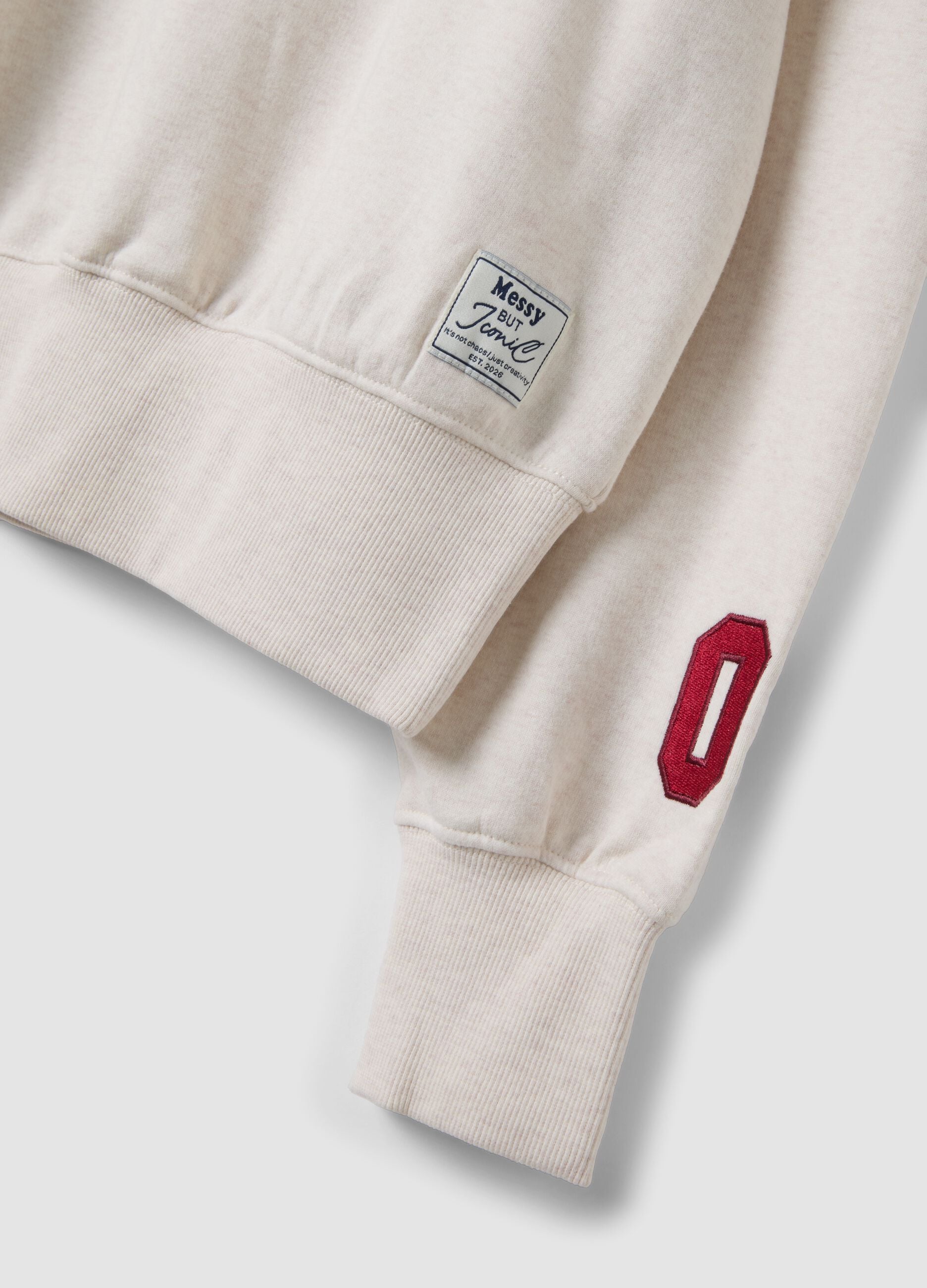 Beige cotton-blend crew-neck sweatshirt with Paris print for girls