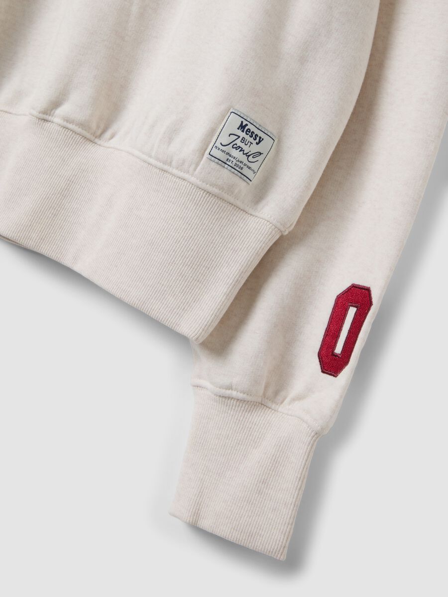 Beige cotton-blend crew-neck sweatshirt with Paris print for girls_2