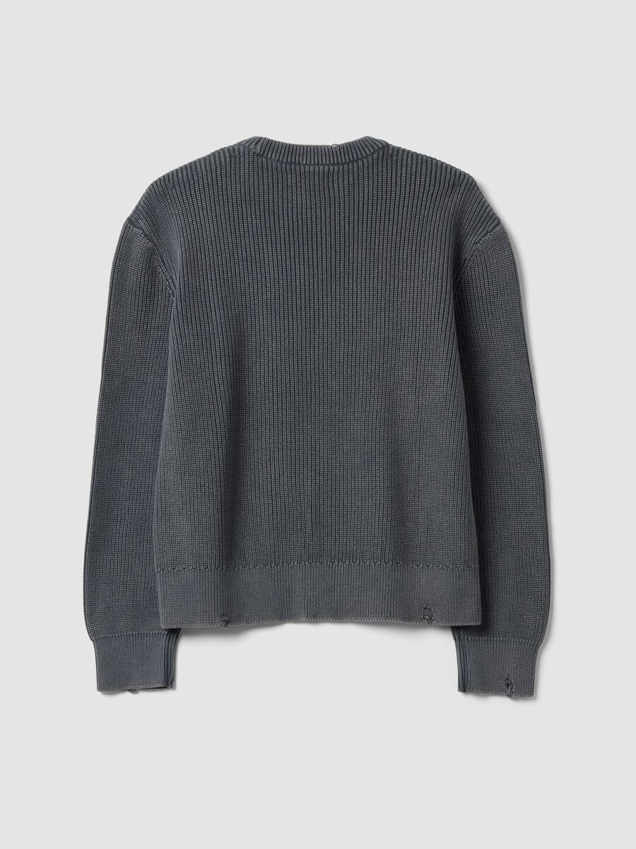 Grey pure cotton ribbed crew-neck jumper, regular fit_2