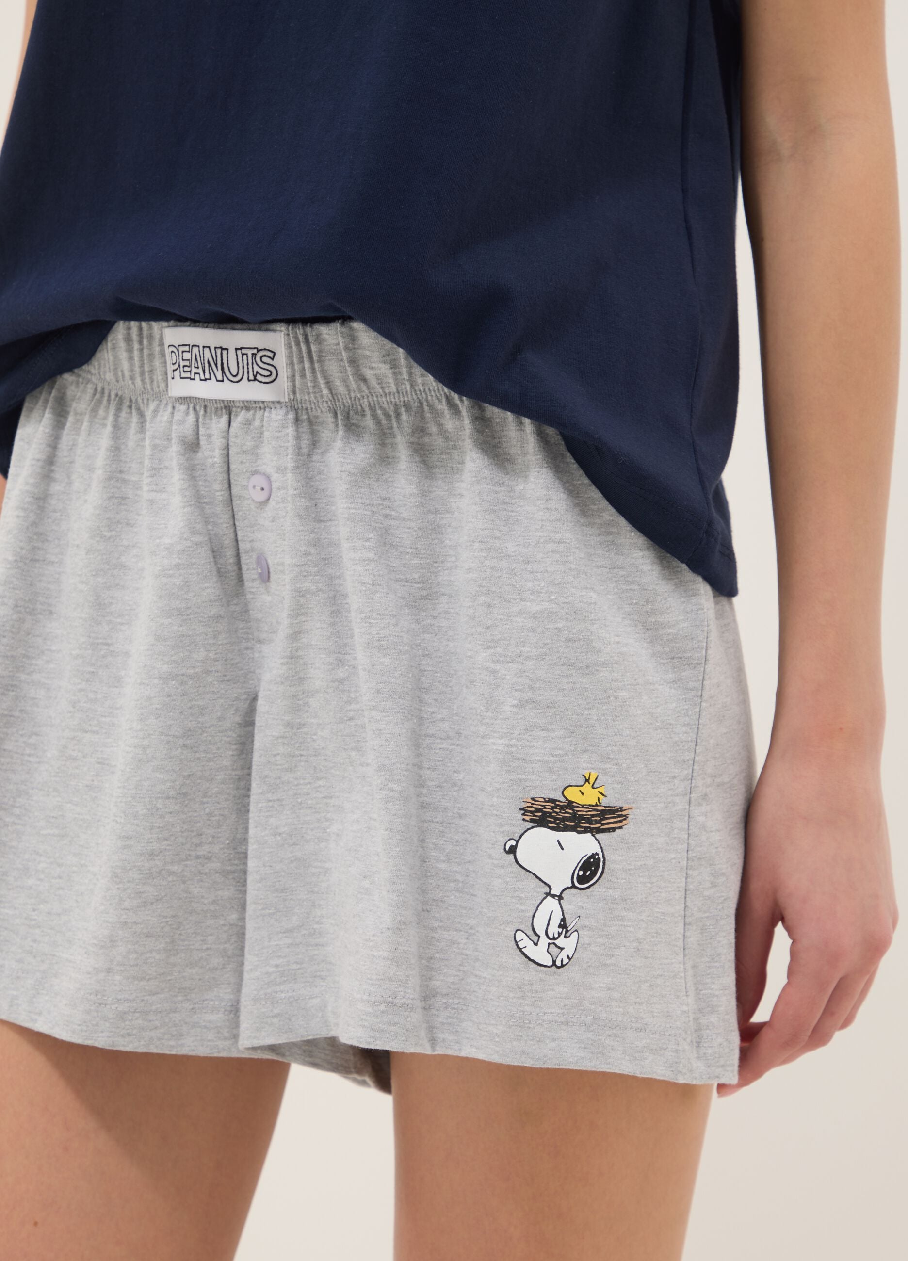 Blue and grey pure cotton short pyjamas with Peanuts print