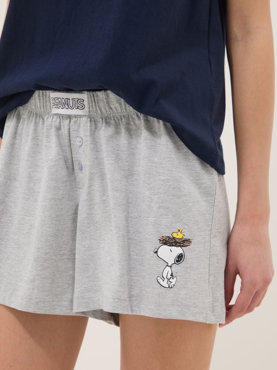 Pyjama court bleu et gris en pur coton avec imprim&eacute; Peanuts_3