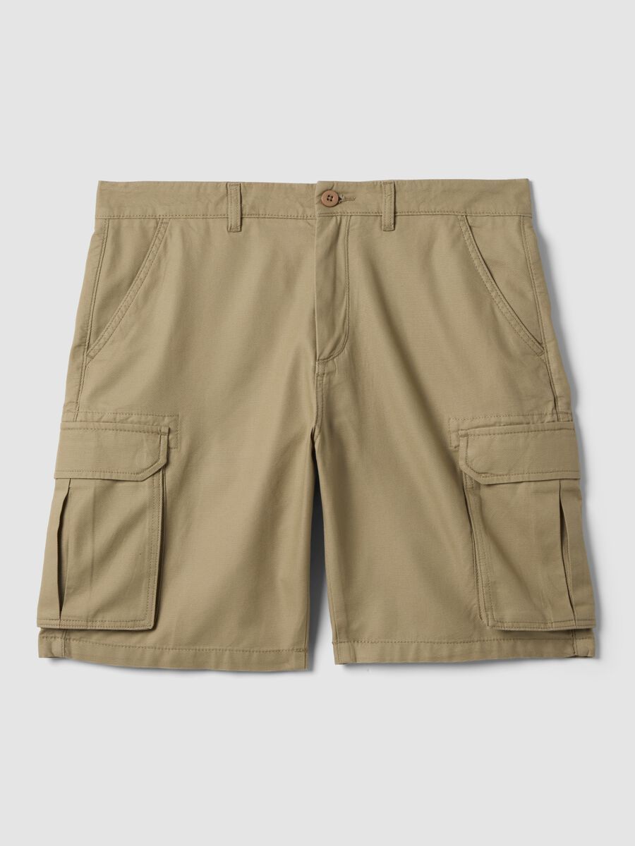 Beige pure cotton cargo shorts, regular fit_4