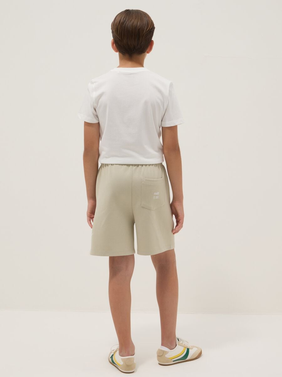 Beige cotton-blend shorts with elasticated waist_1