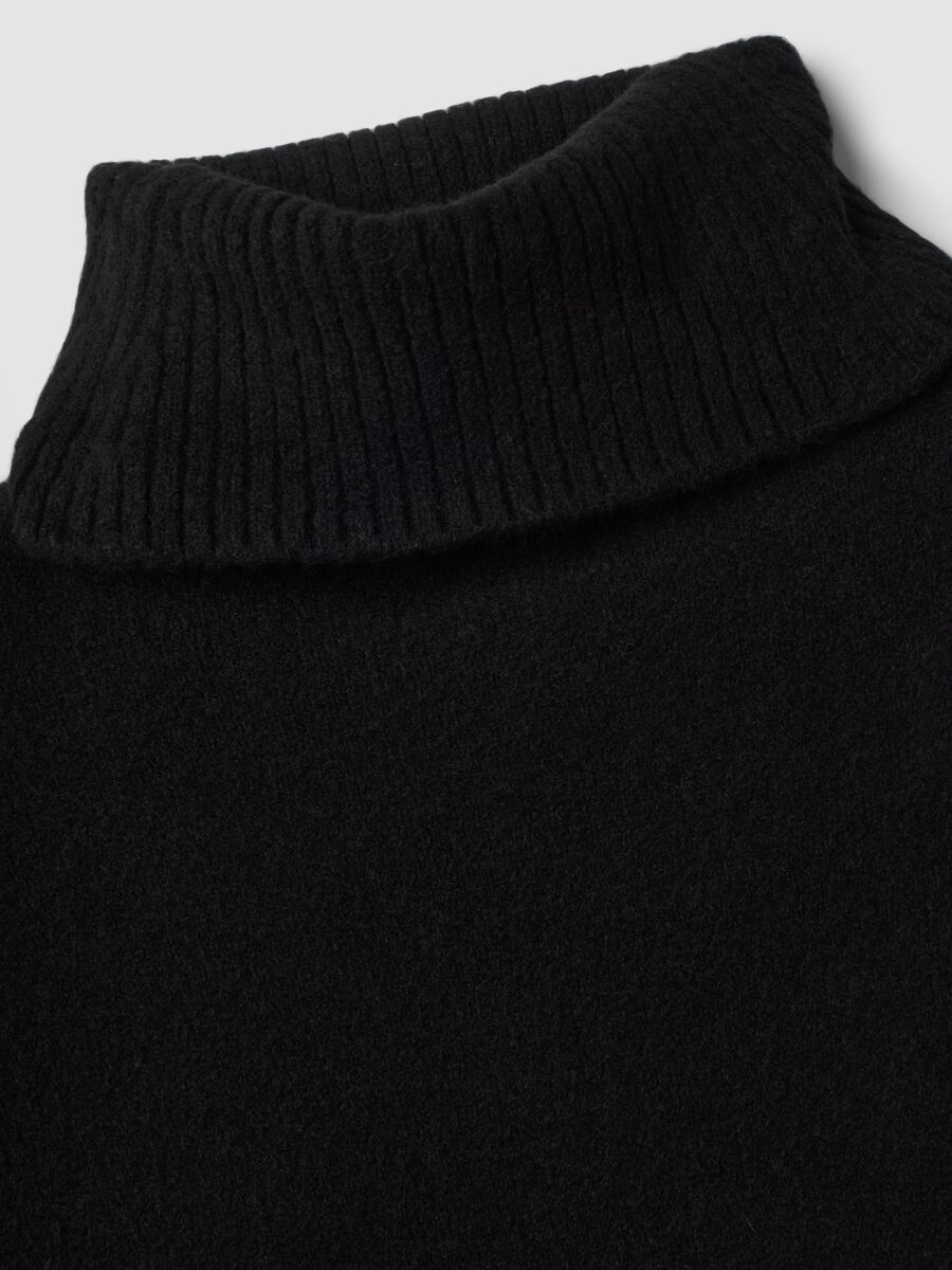 Black Stretch Wool Roll-Neck Dress_5