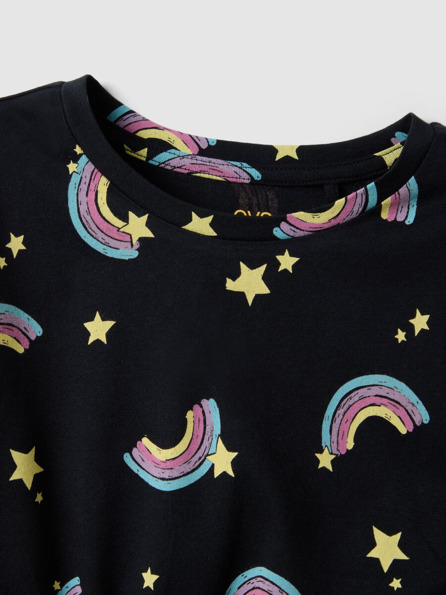 Girls' regular fit black pure cotton dress with rainbows_2