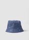 Cappello a secchiello in puro cotone blu da bimbo con barchette_0