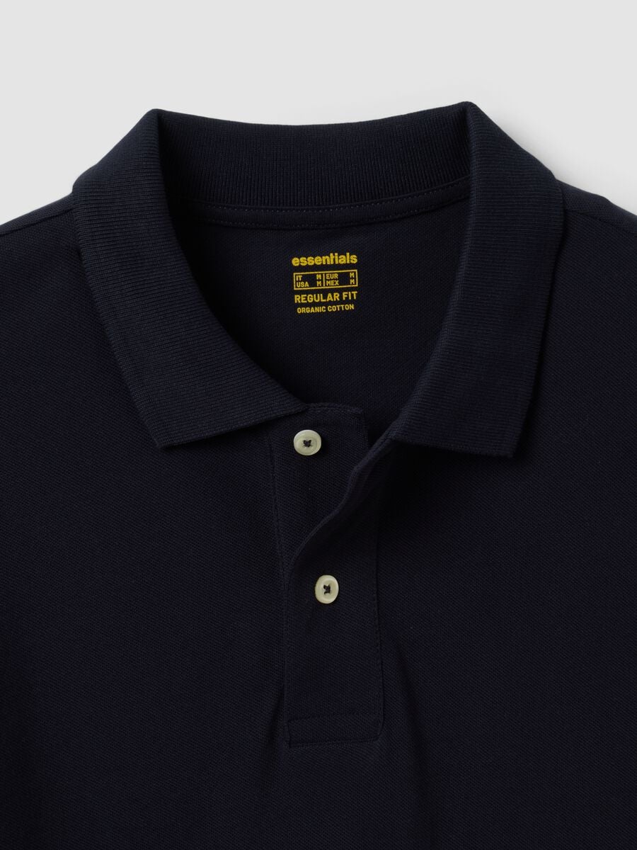 Blue long-sleeved regular-fit polo shirt in pure organic cotton piqu&eacute;_5