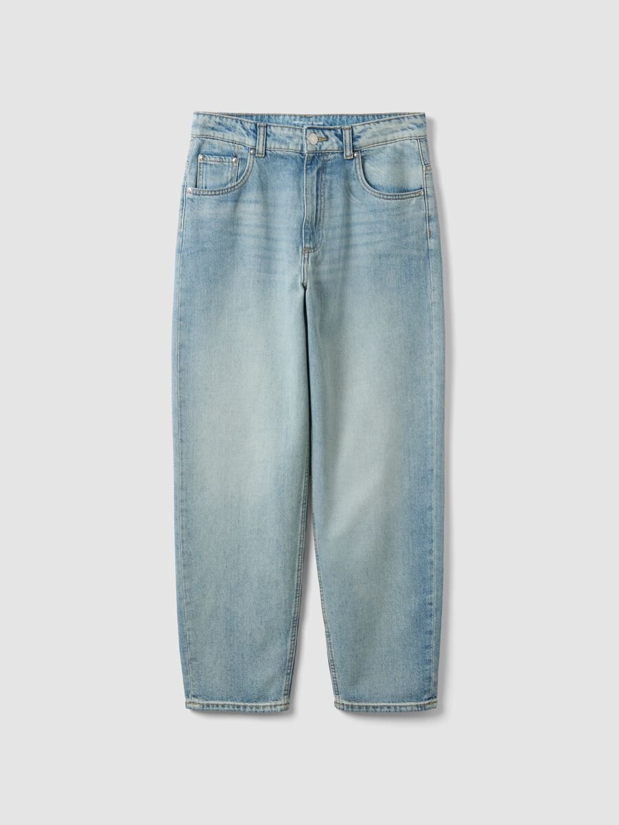 Boy's pure cotton denim blue baggy jeans_0