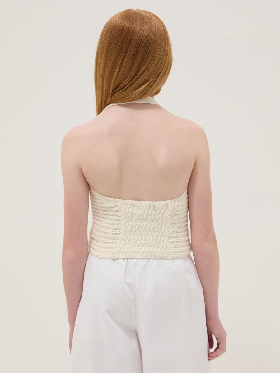 White cotton-blend knitted top_2