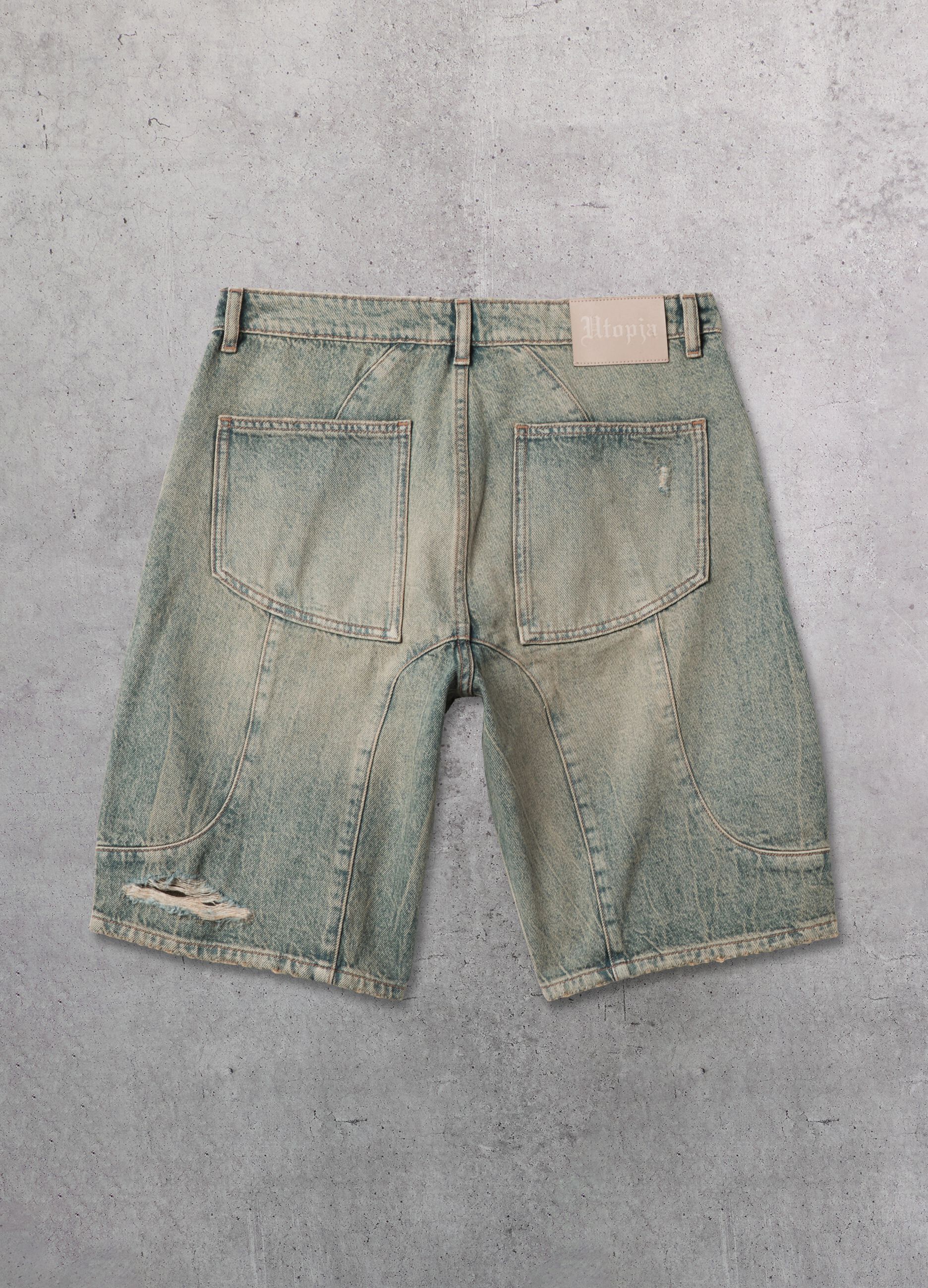 Washed Light Blue & Tea Denim Shorts
