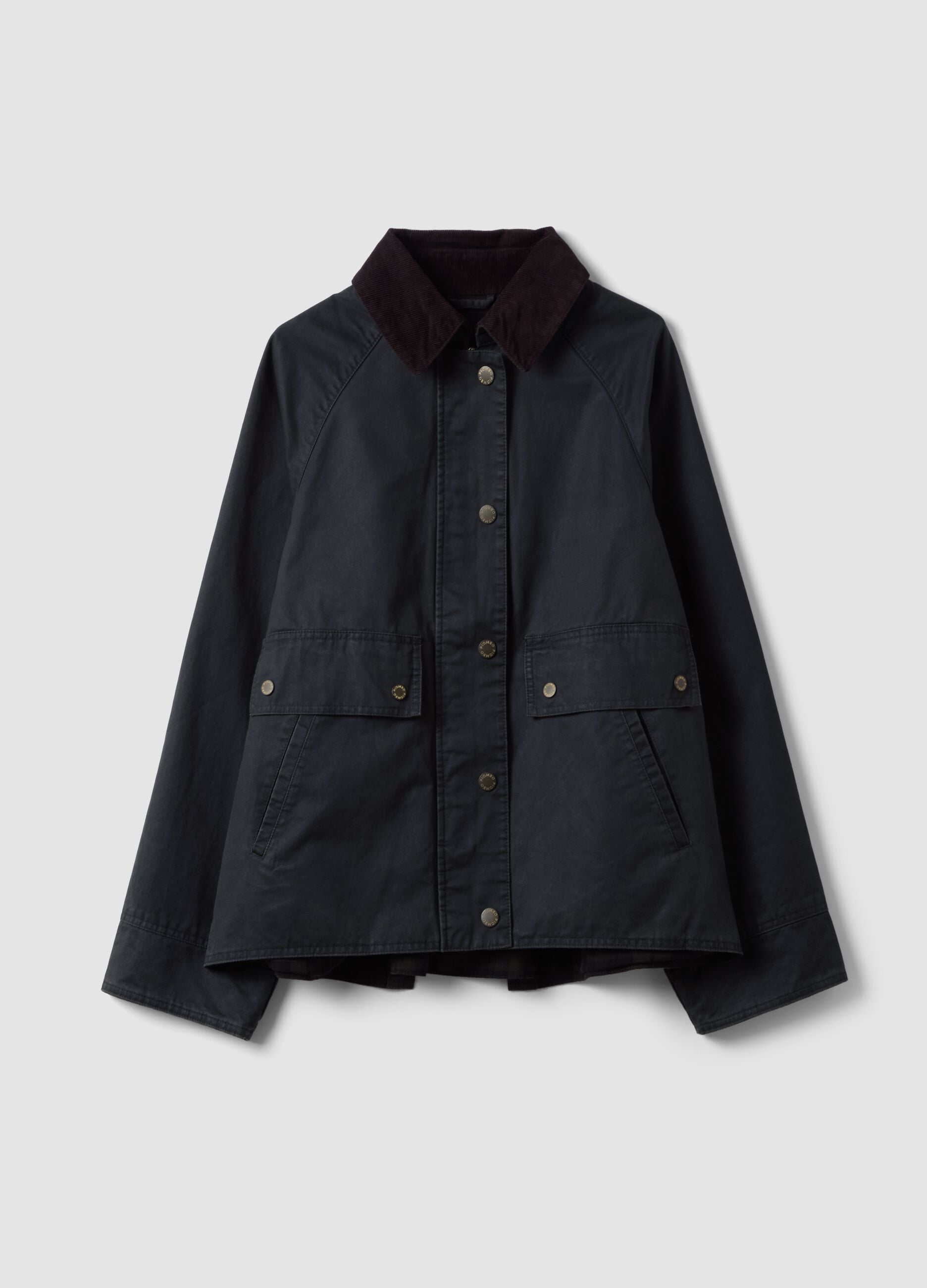 Blue cotton-blend parka with velvet collar