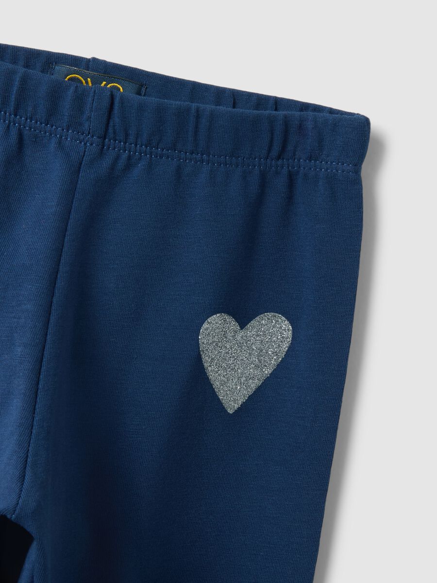 Girls' Slim Fit Blue Stretch Cotton Leggings with Heart_2