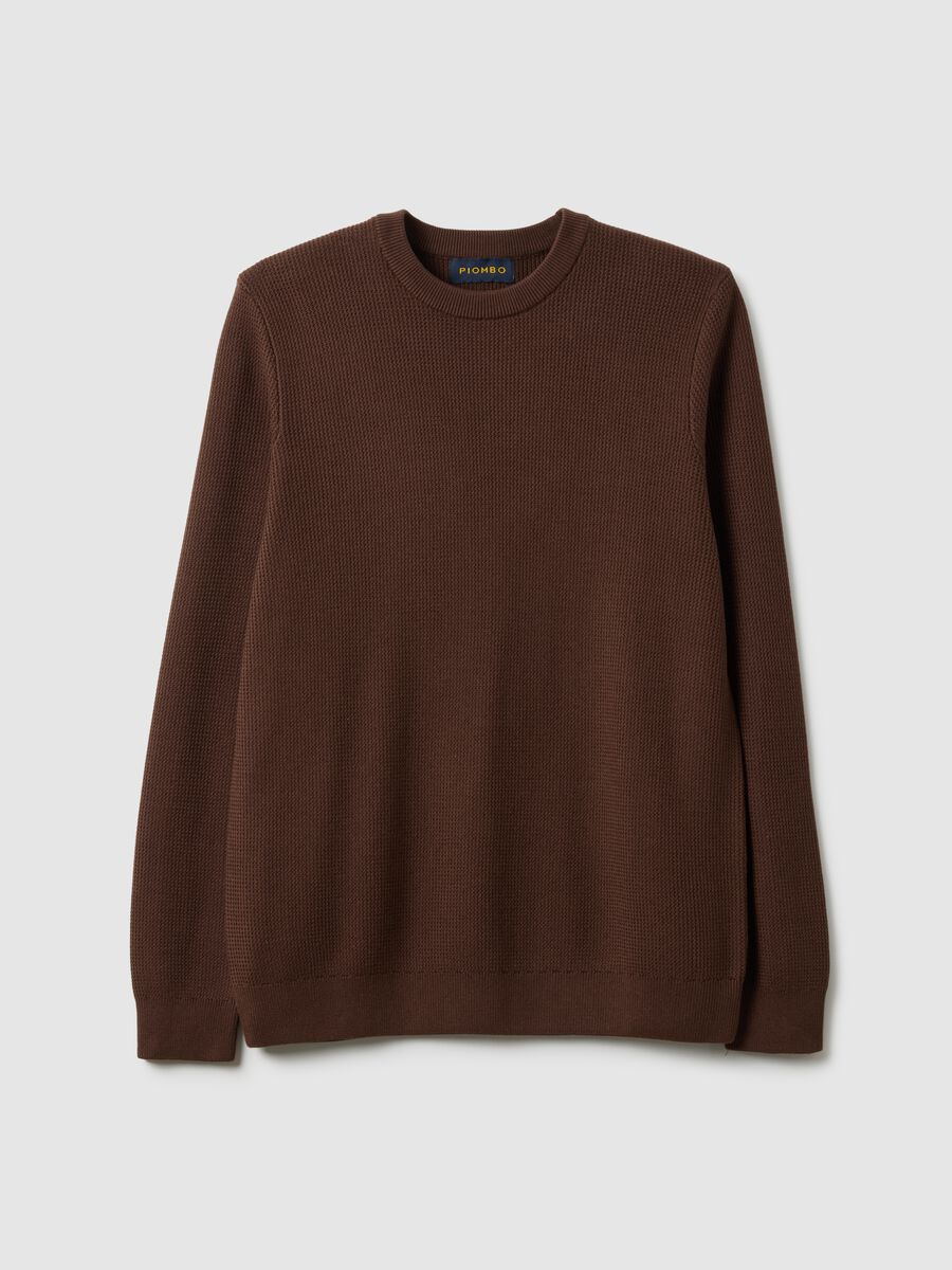 Brown pure cotton crew neck sweater regular fit_4