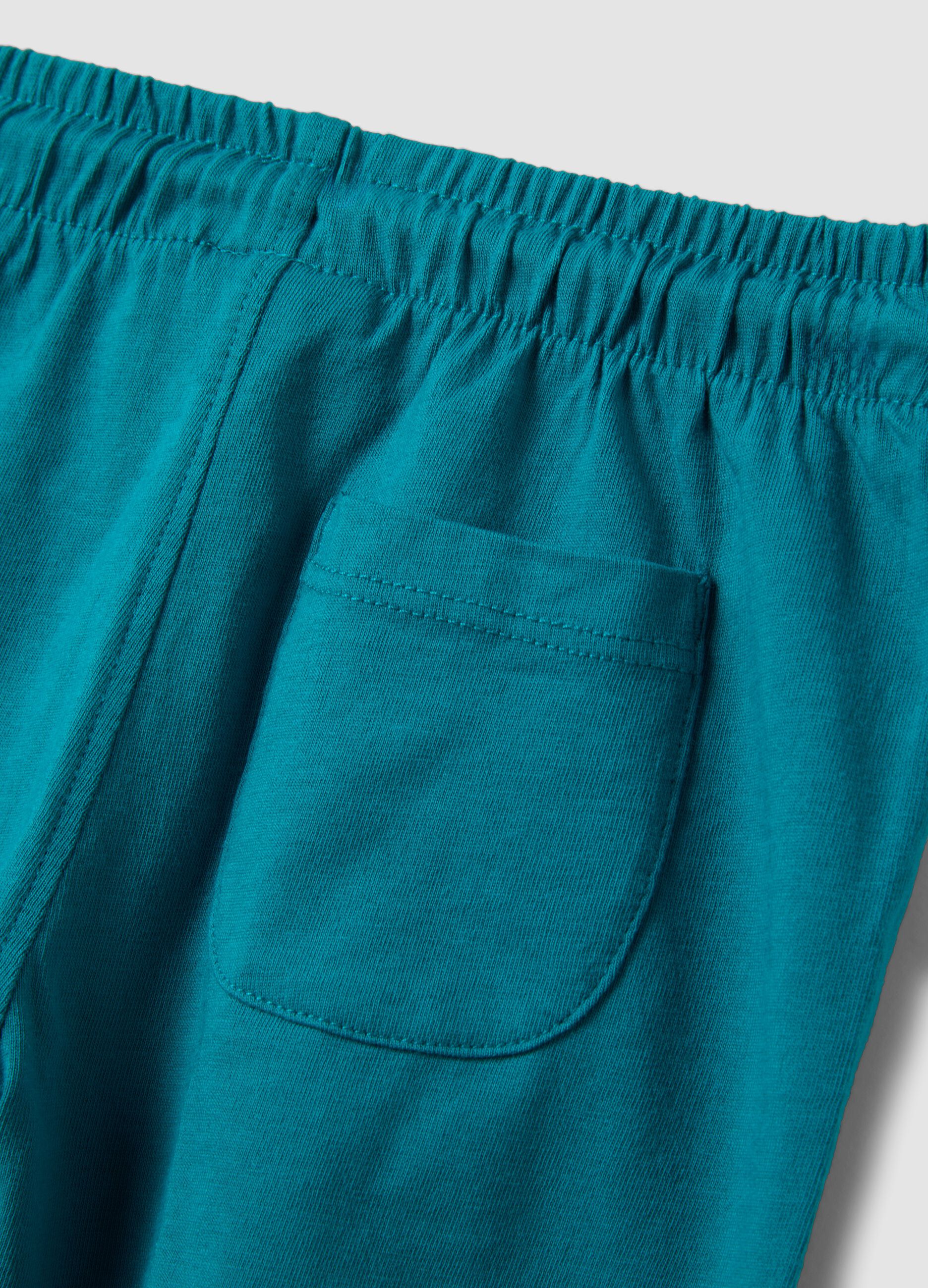 Blue pure organic cotton shorts with elasticated waistband for baby boy, regular fit